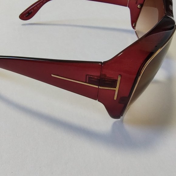 Tom Ford KELLAN Sunglasses Plastic TF 90  Gold T Logo Burgundy Brown Red main image 15